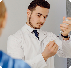 Врач набирает лекарство в шприц